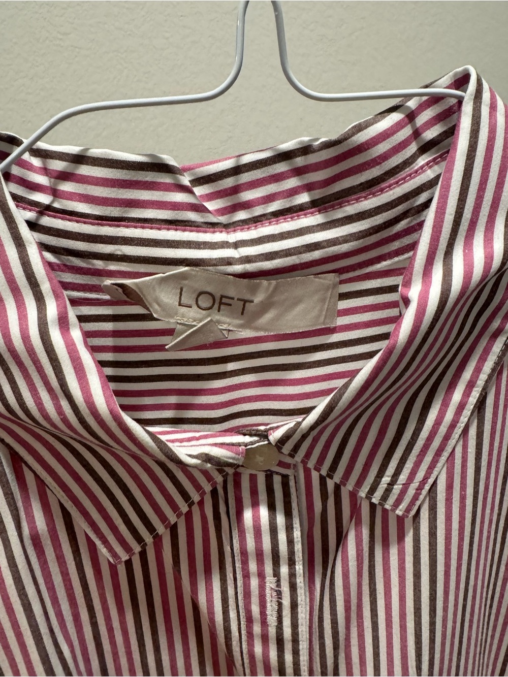 LOFT Pink and Brown Striped Button-Down Shirt